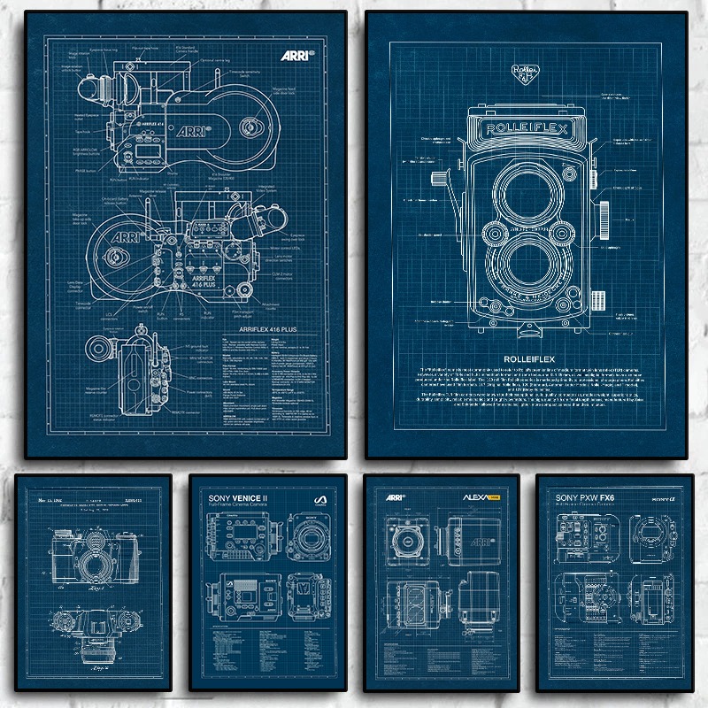 Photography Camera - Vintage Leica Camera Blueprint Poster Photography